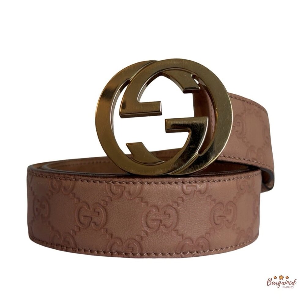 Auth Gucci Brown/Beige Guccissima Leather Gold Interlocking G Buckle Belt 80/32